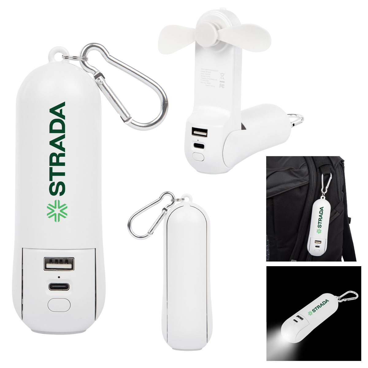 Rechargeable Power Bank With Fan & Flashlight